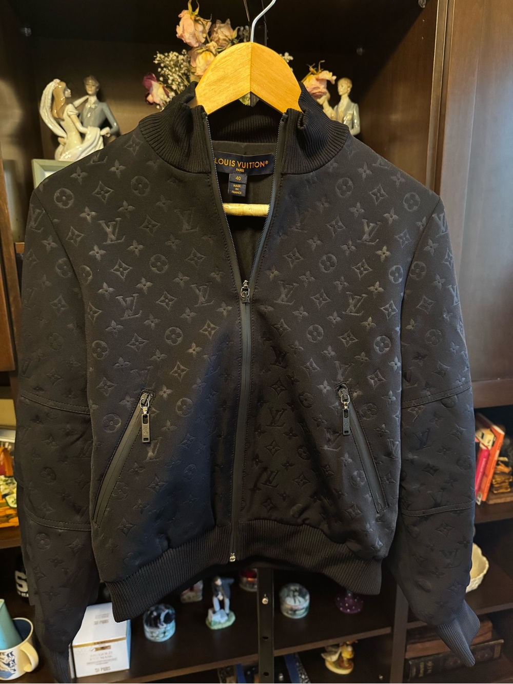Louis Vuitton Black Zip Front Monogram Embossed Jogging Jacket - Size 8/M
